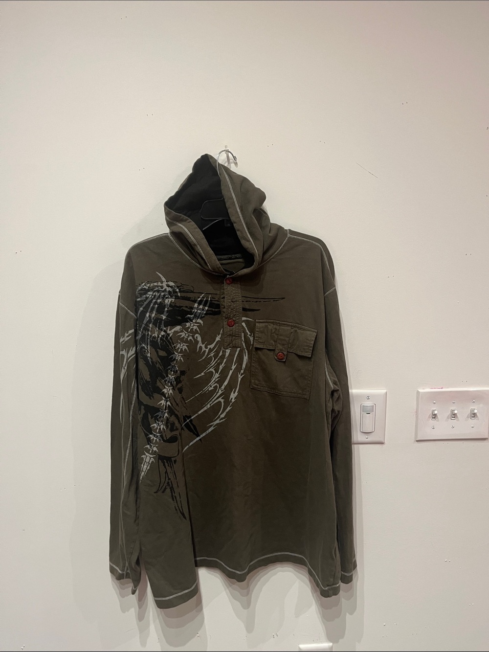 Men's Olive Green Hooded HARLEY DAVIDSON Shirt with Graphic Detail